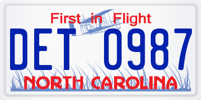 NC license plate DET0987