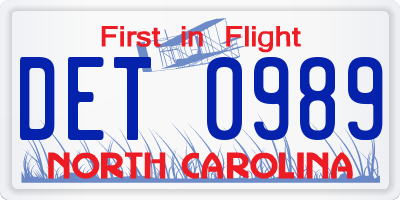 NC license plate DET0989