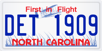 NC license plate DET1909