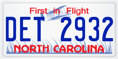NC license plate DET2932