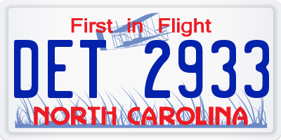 NC license plate DET2933