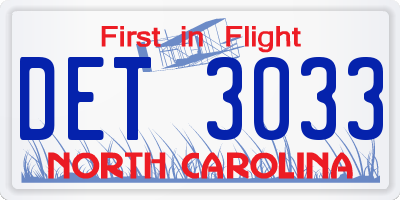 NC license plate DET3033