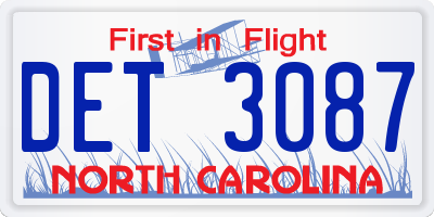 NC license plate DET3087