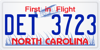 NC license plate DET3723