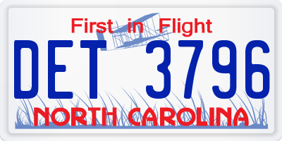 NC license plate DET3796