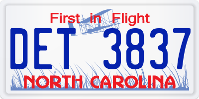 NC license plate DET3837