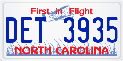 NC license plate DET3935