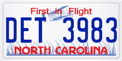 NC license plate DET3983