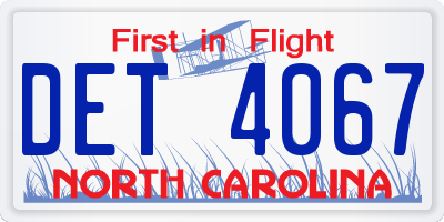 NC license plate DET4067
