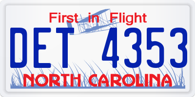 NC license plate DET4353