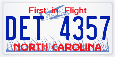NC license plate DET4357