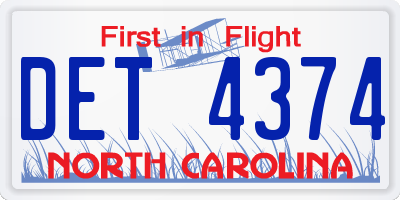 NC license plate DET4374