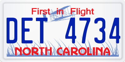 NC license plate DET4734