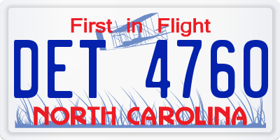NC license plate DET4760