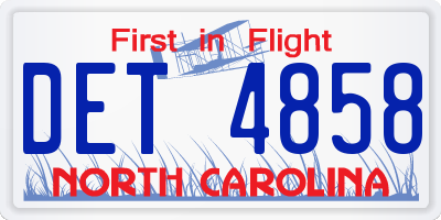 NC license plate DET4858