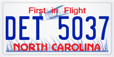 NC license plate DET5037