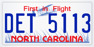 NC license plate DET5113