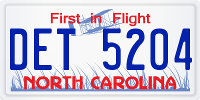 NC license plate DET5204