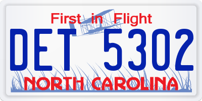 NC license plate DET5302