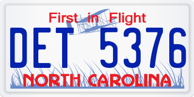 NC license plate DET5376
