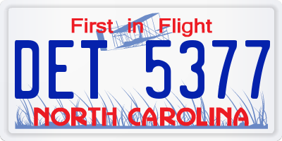 NC license plate DET5377