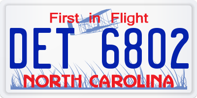 NC license plate DET6802
