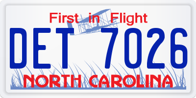 NC license plate DET7026