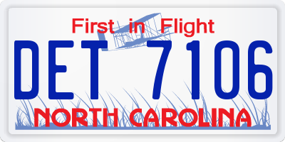 NC license plate DET7106