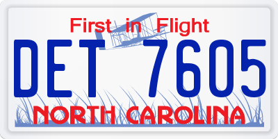 NC license plate DET7605