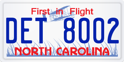 NC license plate DET8002