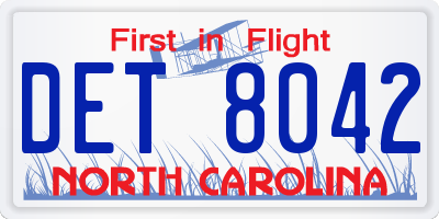 NC license plate DET8042