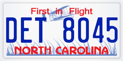 NC license plate DET8045