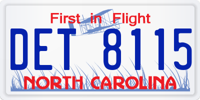 NC license plate DET8115