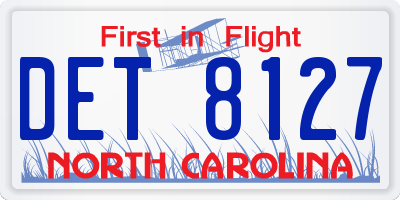 NC license plate DET8127
