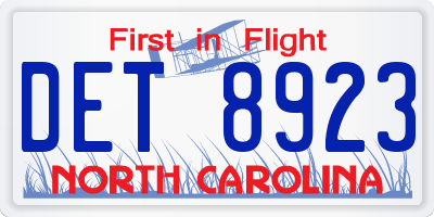 NC license plate DET8923