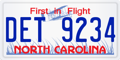 NC license plate DET9234