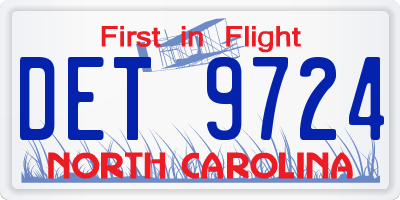 NC license plate DET9724