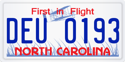 NC license plate DEU0193