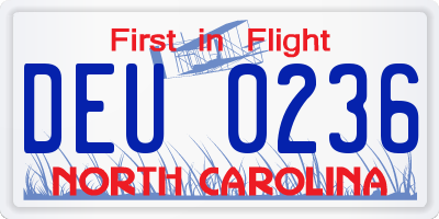 NC license plate DEU0236