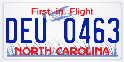 NC license plate DEU0463