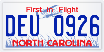 NC license plate DEU0926