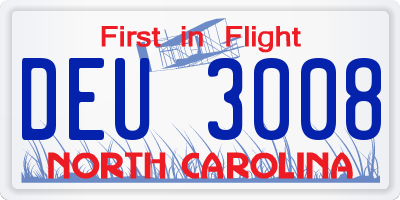 NC license plate DEU3008