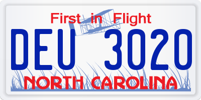 NC license plate DEU3020