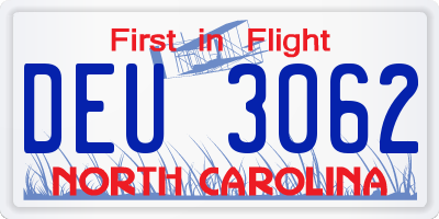 NC license plate DEU3062