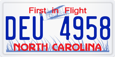 NC license plate DEU4958