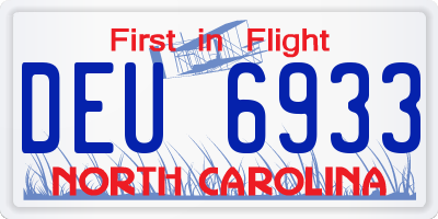 NC license plate DEU6933