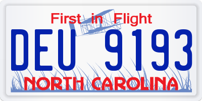 NC license plate DEU9193