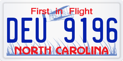 NC license plate DEU9196