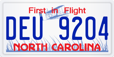 NC license plate DEU9204