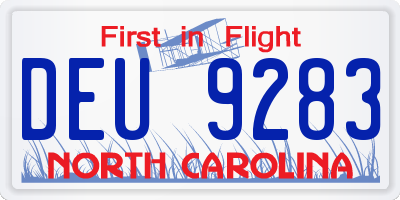 NC license plate DEU9283